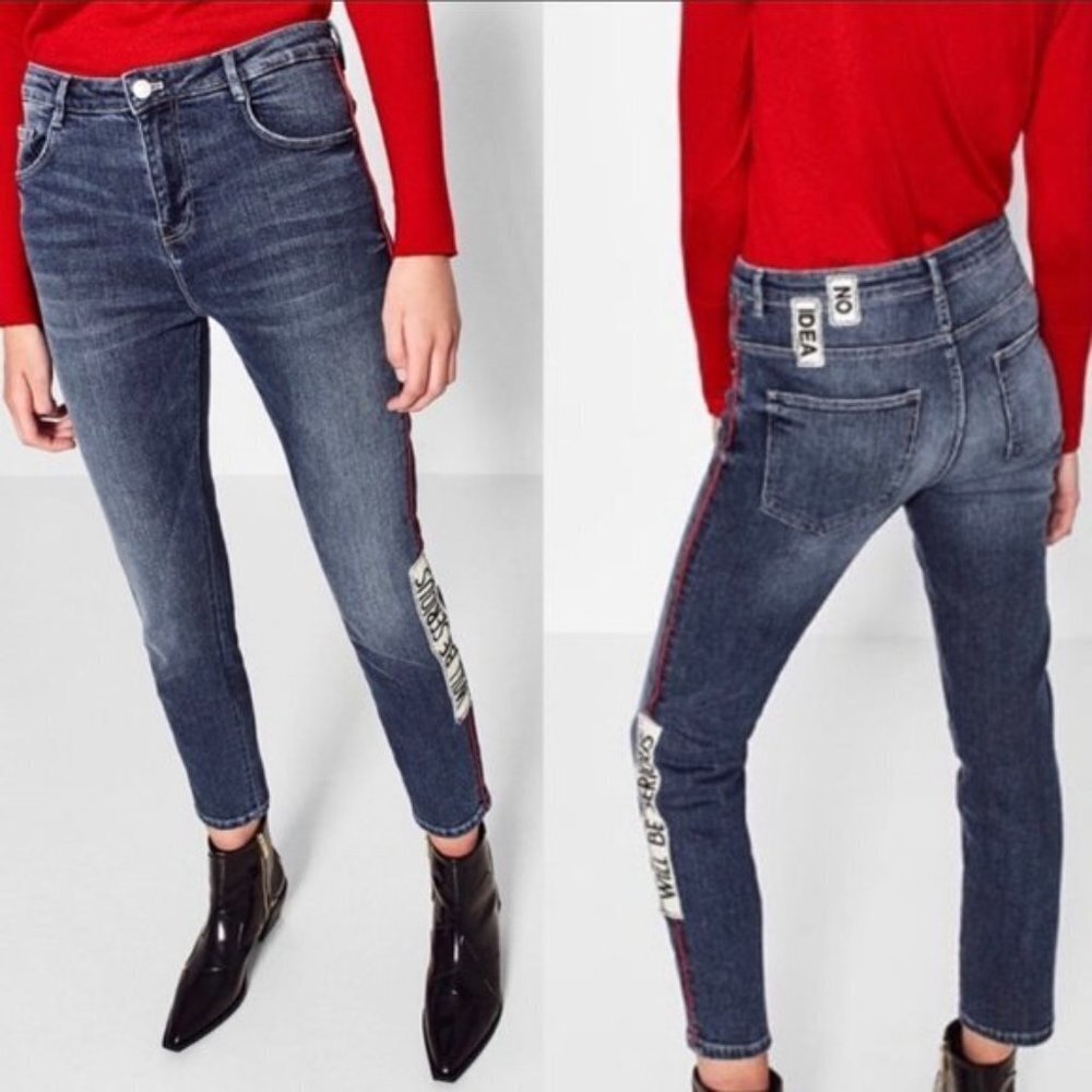 Zara Will Be Serious Slouchy Patched Jeans Sz 6‎